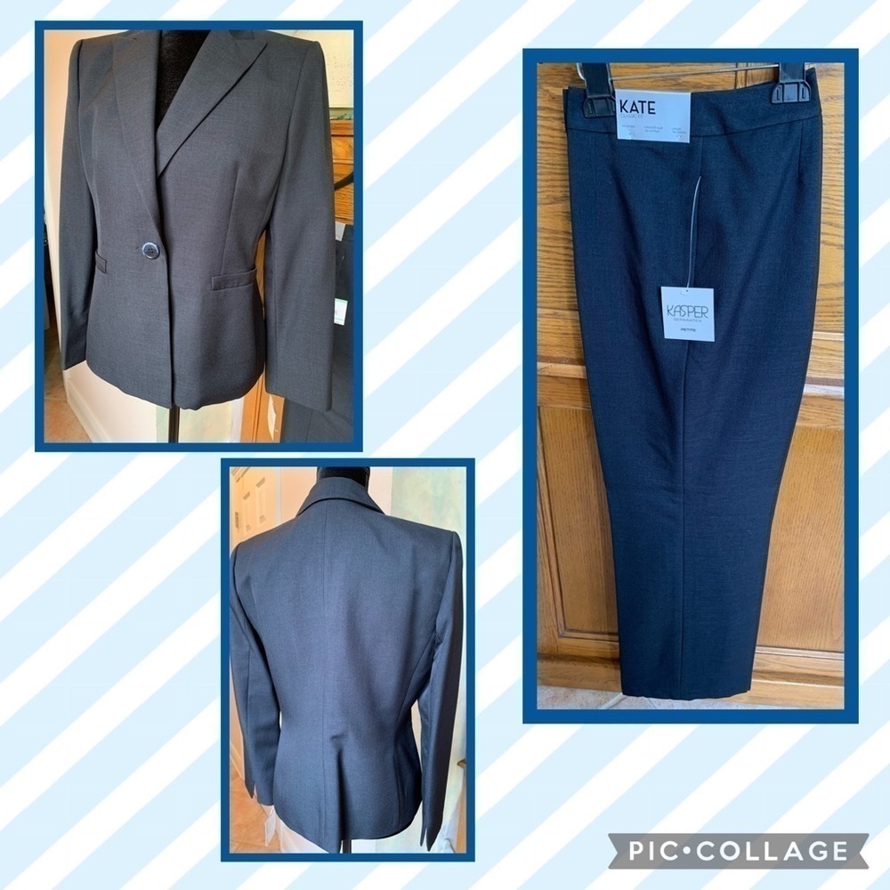 KASPER Navy Blue Pantsuit classic pants blazer jacket fully lined